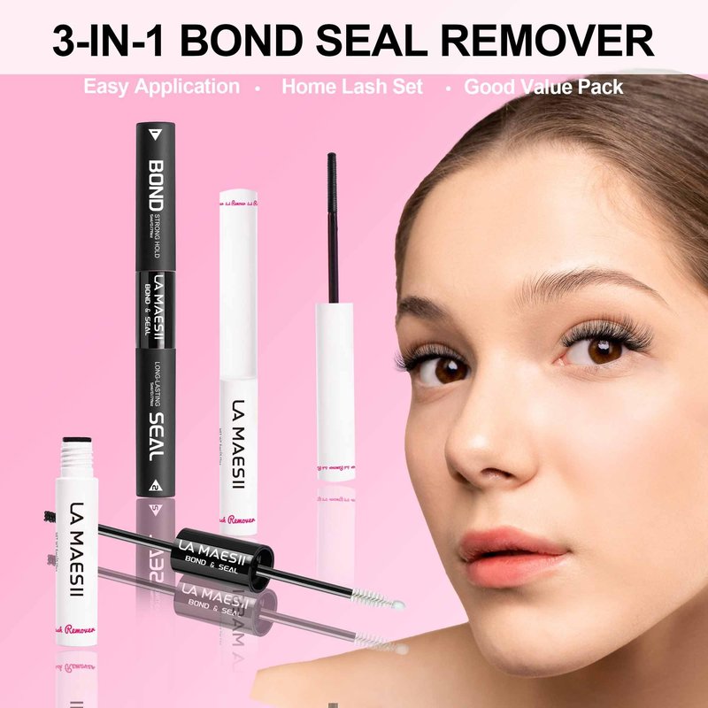 LA MAESII Lash Cluster Glue & Lash Remover, Lash Bond and Seal Kit Waterproof Bond and Seal Lash Glue, Lash Remover for Lash Extensions Home Use 10ml+5ml