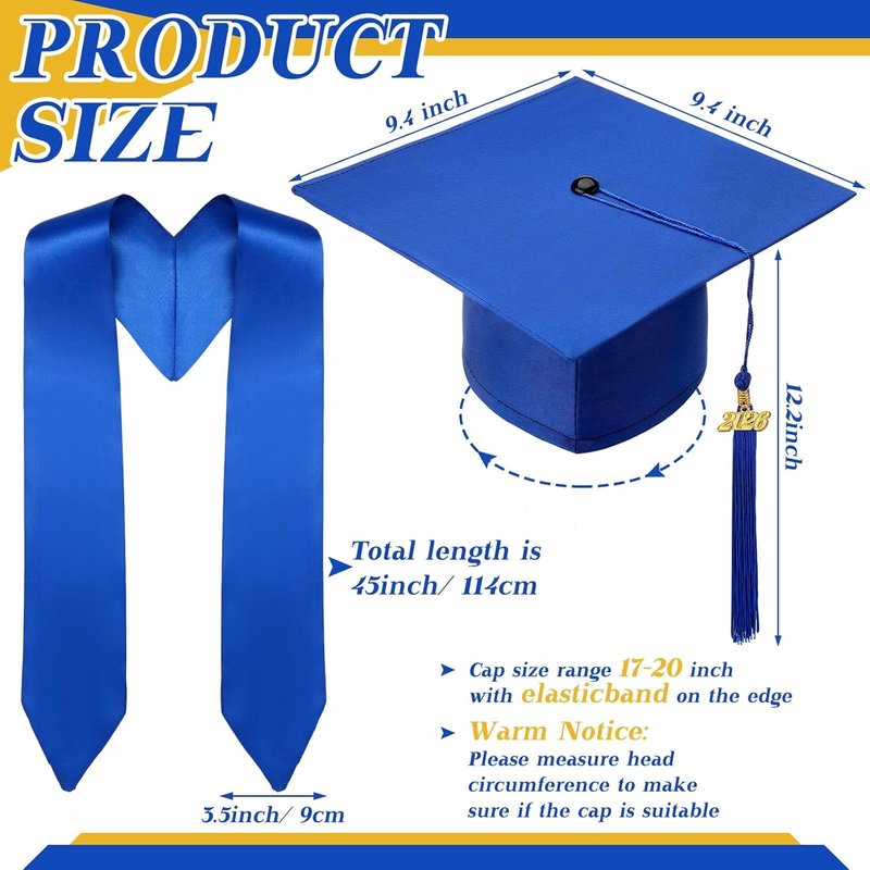 Child Size Graduation Cap and Stole Set - Unisex Preschool Hats with 2026 Tassel | 12 or 24 Pcs