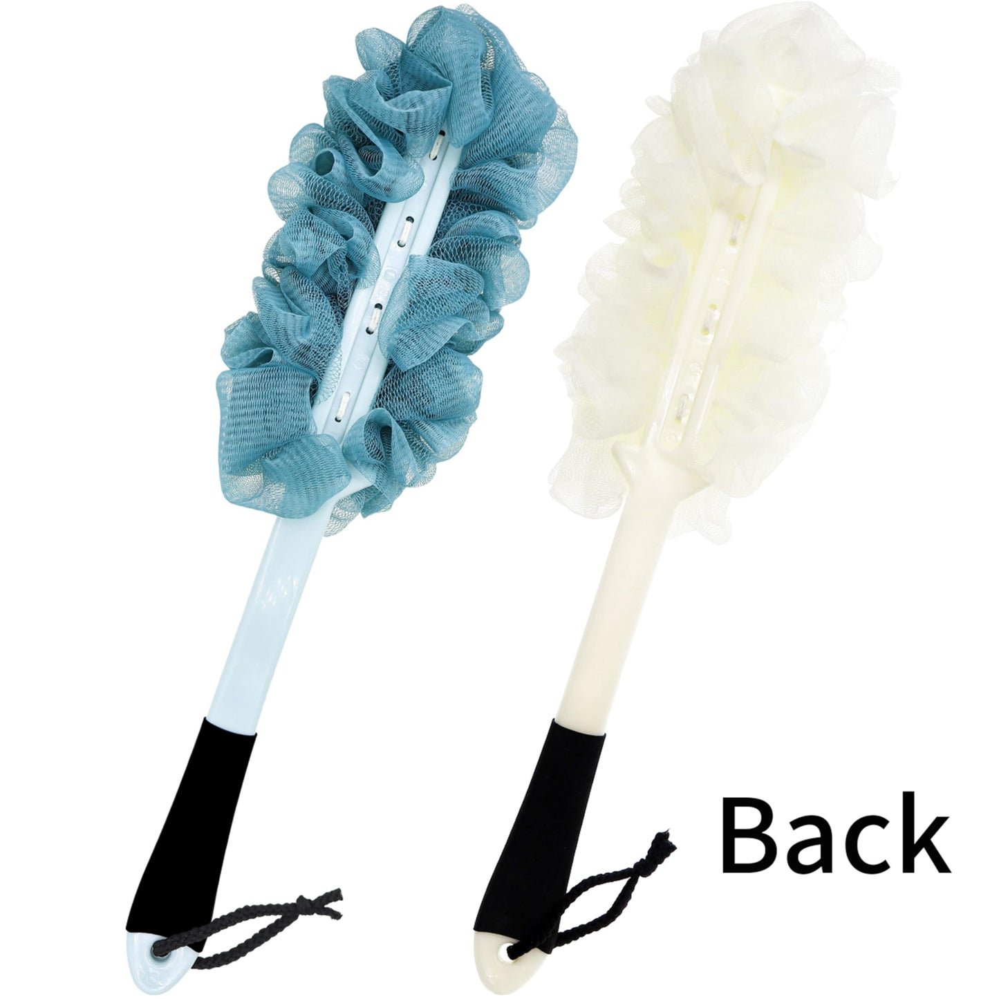 2Pack Back Scrubber for Shower, Loofah with Handle, Back Loofah Non-Slip Handle, Bath Body Brush, Scrub Cleaning Brush for Shower, Soft Mesh Sponge On a Stick for Men Women Elderly (Blue and White)