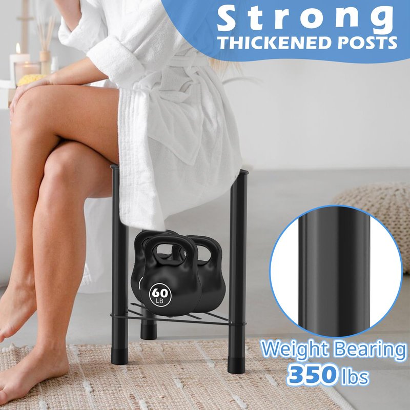 Corner Shower Stool for Inside Shower - 15.5in Shower Foot Rest with Storage Shelf, Stainless Steel Shower Stool for Shaving Legs, Bathroom Bench Suitable for Small Shower Spaces, Black