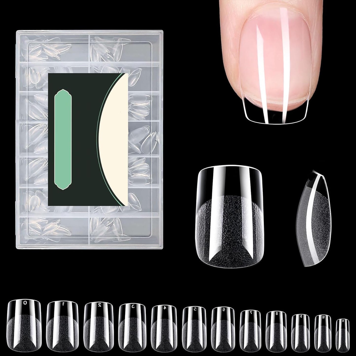 Skiennix Short Square Nail Tips - 216pcs Acrylic Fake Nails | Matte Clear Full Cover Press-On for DIY Manicure