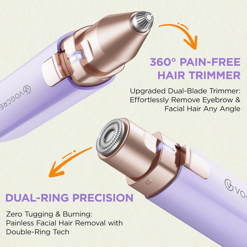 Rechargeable Facial Hair Remover - 2-in-1 Electric Eyebrow & Facial Trimmer with LED Light | Purple