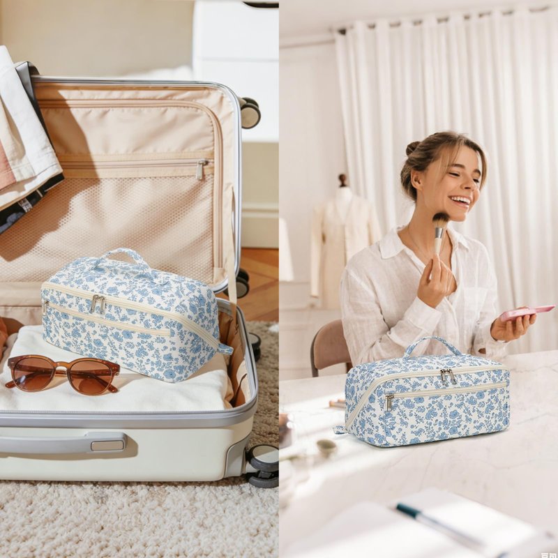 Cohawk Quilted Hair Tools Travel Bag Floral Travel Case Compatible with Dyson Airwrap Wide-open Cute Hair Dryer Bag for Shark Flexstyle