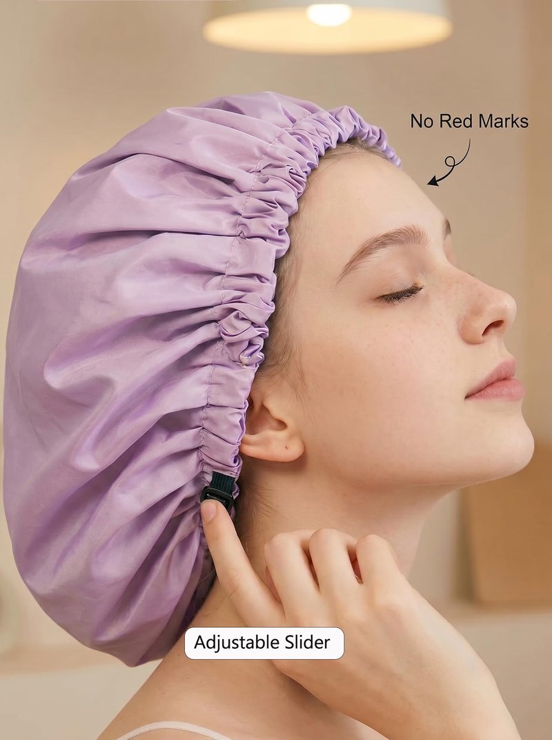 Aquior Shower Cap,Extra Adjustable Shower Caps for Women Double-Layer Waterproof Reusable Hair Cap, Large Size Hair Cap for All Hair,for Girls Spa Bath,Soft and Comfortable (Purple)