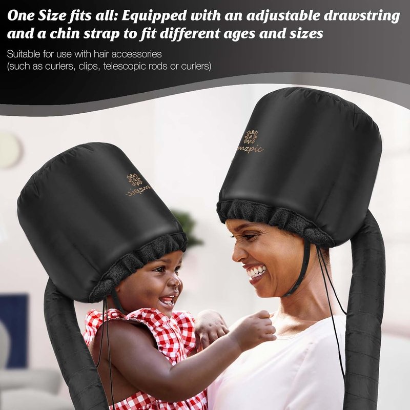 Bonnet Hood Hair Dryer Attachment - Integrated Headband for Faster Drying | Adjustable Black Design