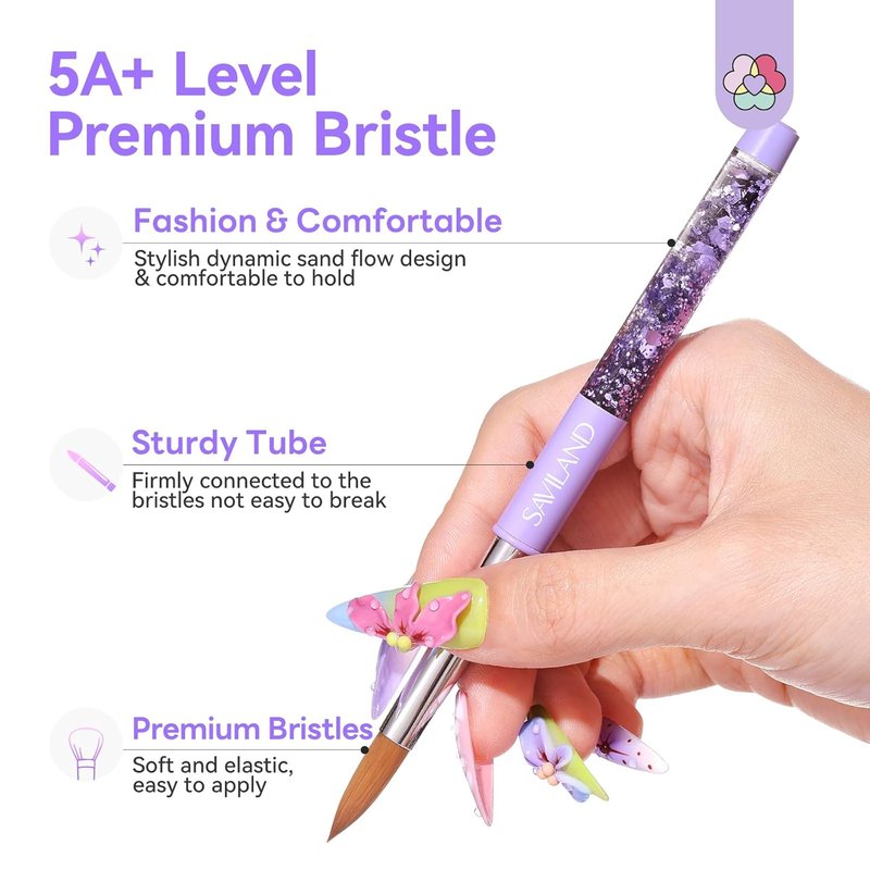 SAVILAND Kolinsky Acrylic Nail Brush Set - Professional Manicure Tools for Acrylics | Sizes 6, 10, 14