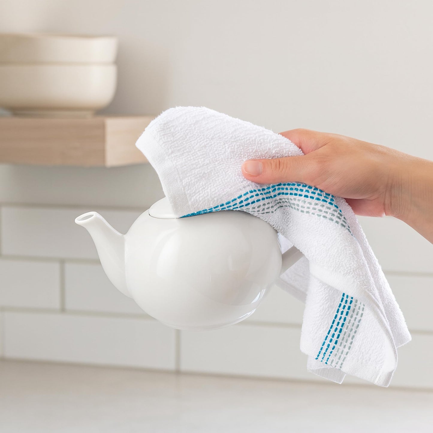 DecorRack 10 Pack 100% Cotton Washcloths, 12x12 inch White Dotted Soft Cotton Face Towels, Absorbent & Durable Wash Cloth Set for Bathroom, Spa, Gym & Travel, Teal (Pack of 10)
