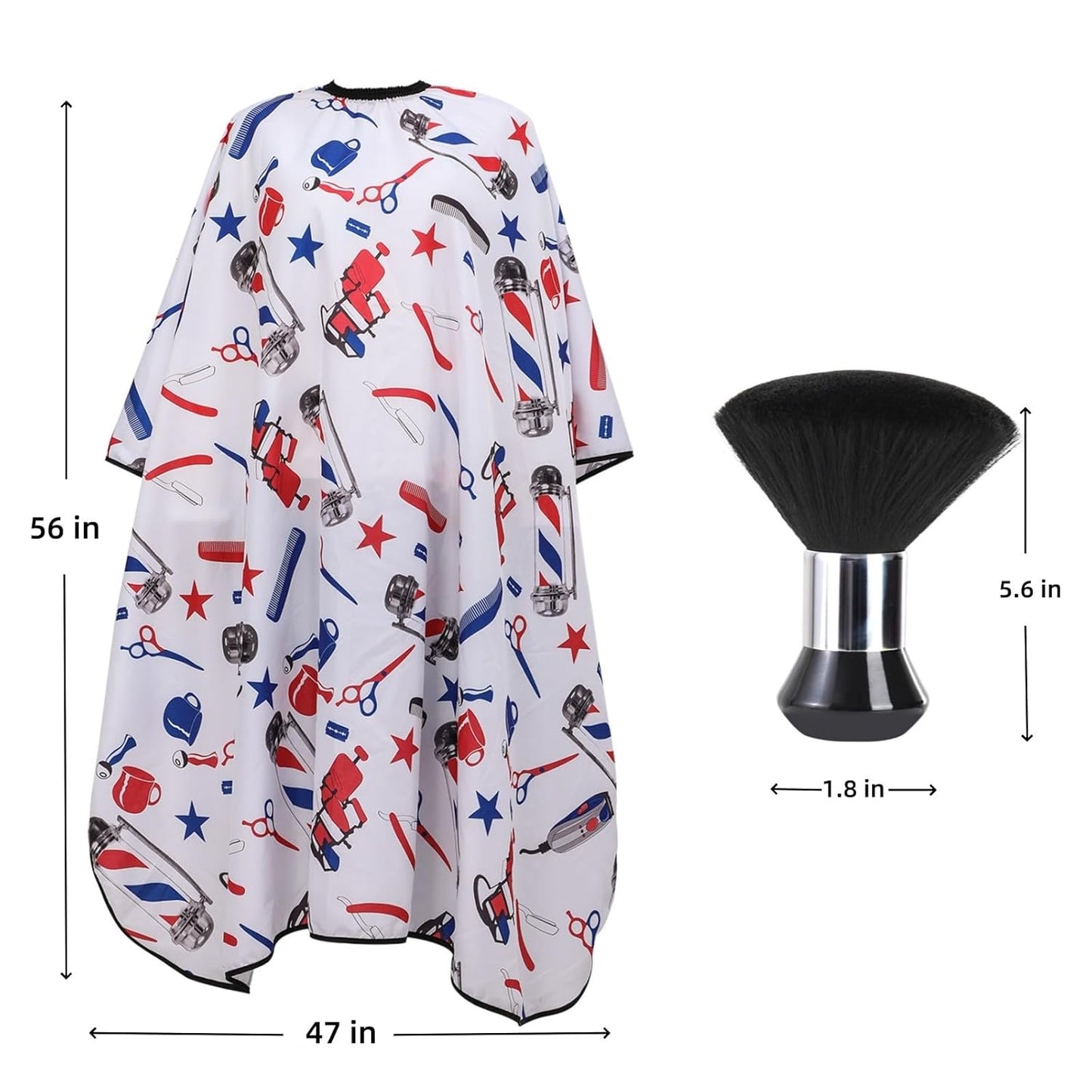 Skiennix Professional Hair Cutting Cape - Large Size Salon Cape with Neck Duster Brush | White with Colorful Pattern