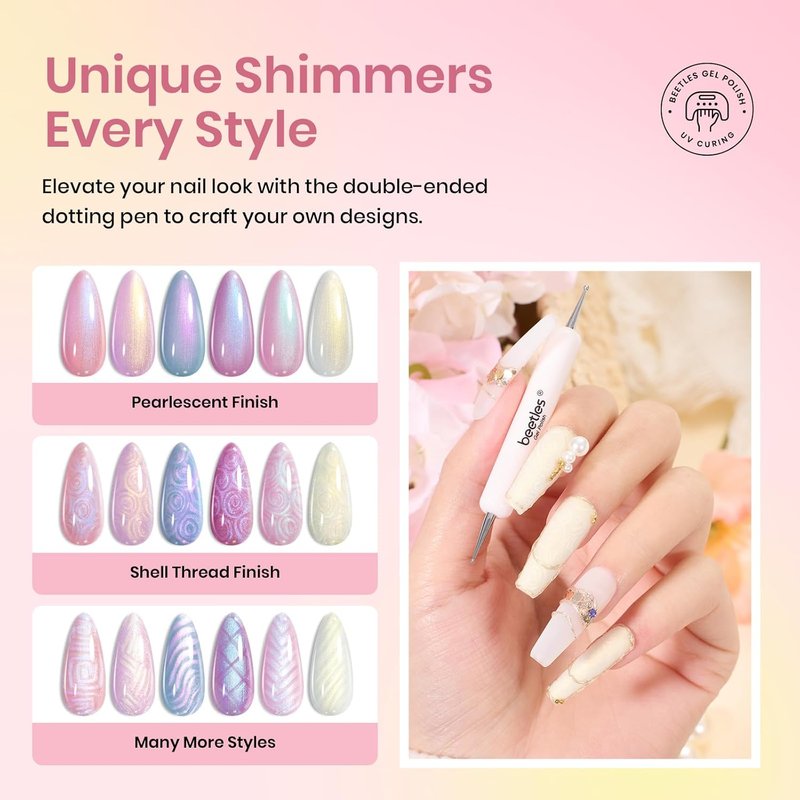 Beetles Pearl Gel Nail Polish - Shimmering Mermaid Colors for DIY Nail Art | 6 Soak Off Shades