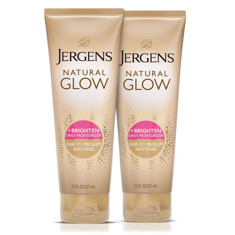 Jergens Natural Glow Self Tanner Body Lotion, Sunless Tanning, Fair to Medium Skin Tone, Daily Moisturizer with Coconut Oil, Vitamin E and Antioxidants, 7.5 Oz, Pack of 2