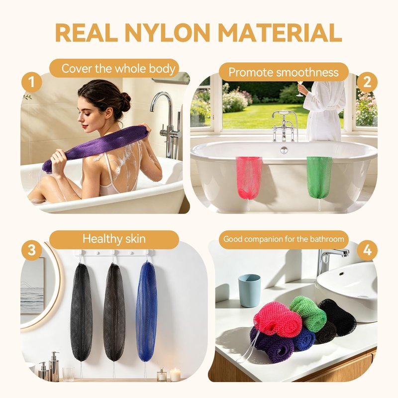 GLOBECARRY African Net Sponge Extra Long 6 Pieces,Loofah Back Scrubber for Shower, Exfoliating Washcloth & Body Scrubber