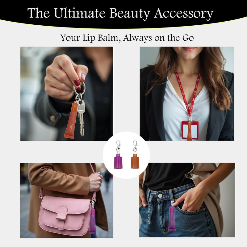 【4-Pack】Keychain Caps for e.l.f. Squeeze Me Lip Balm 0.21 oz, Portable Replacement Cover Holder, Leak-Proof Design, Never Lose Your Lip Gloss Again