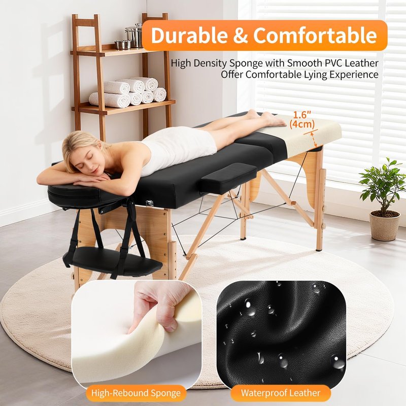 BestMassage Portable Massage Table - 24 Inch Wide, Height Adjustable, 2-Folding Design | Ideal for Spa & Tattoo Use