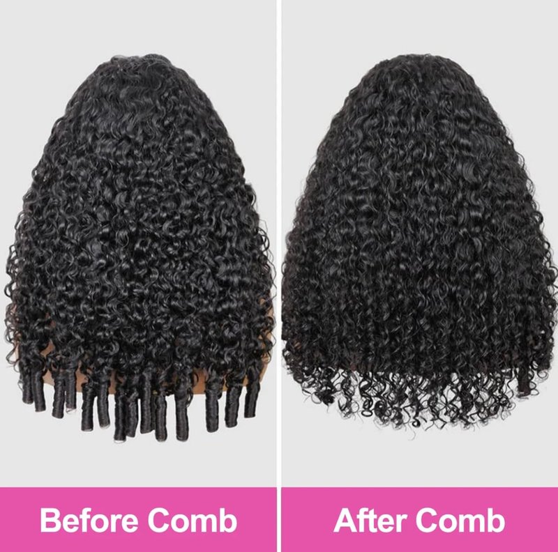 Larhali Half Wig Human Hair Glueless Wigs Upgrade 3 IN 1 Half Wig With Drawstring Seamless Clip Ins Flip Over Burmese Curly Human Hair No Glue No Lace For Women 200% Density (Natural Color, 16inch)