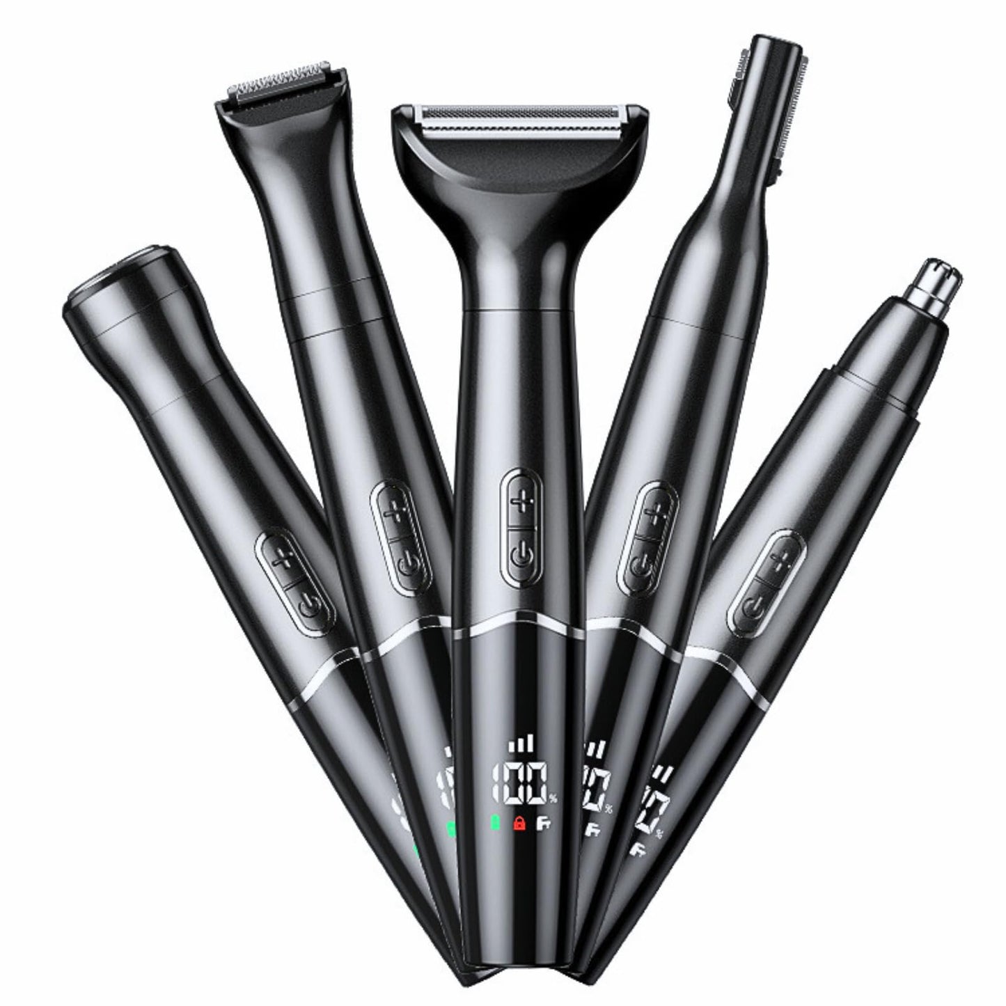 RFSCDI 5-in-1 Nose Hair Trimmer for Men, USB-C Rechargeable Painless Eyebrow & Facial Trimmer, IPX7 Waterproof Electric Grooming Kit, LED Display with 5 Blade Heads, Classic Black