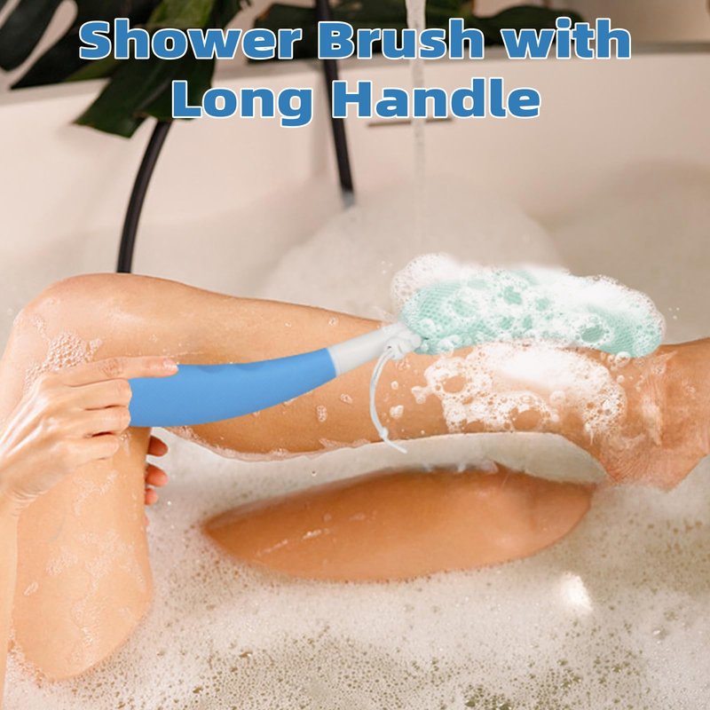 KkaFFeKkaFFe Shower Back Brush With Long Handle, 15.35" Body Brush, Back Scrubber for Men Women, Handled Sponge Body Exfoliator, Loofah Scrubber for Aid Bathing