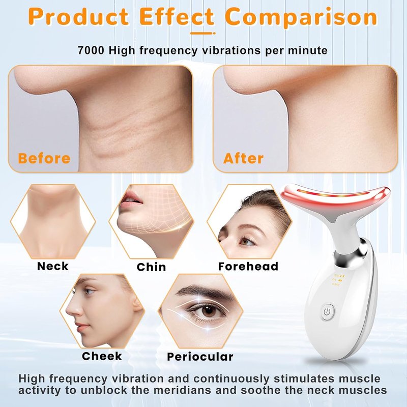 Skiennix Facial Beauty Device - Triple Action LED Face Massager with 7 Color Options | Glossy White