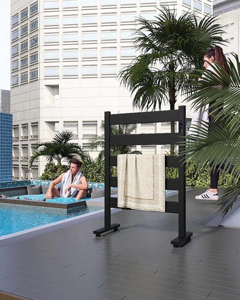 Freestanding Towel Warmer - 5-Bar Adjustable Temperature 110-170°F | Fast Heating, Timer & Auto Shut-Off, Matte Black