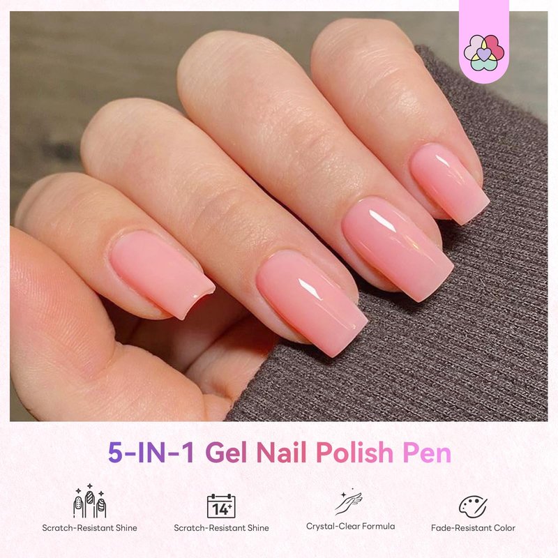 SAVILAND Glazed Nails One-Step Gel Nail Polish: Nail Polish Pen Set Sheer Pink 15ml 0.5oz 1-Minute Manicure 5 in 1 Gel Polish Art Foundation Builder Color & Base Top Quick & Easy DIY Manicures