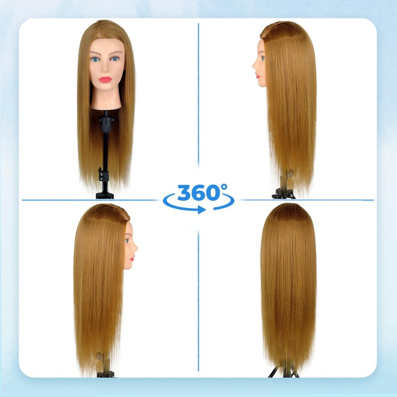 Mannequin Head Human Hair- Cosmetology Manikin Doll Head with 80% Real Hair for Hairdresser Practice Styling Braiding Training Heads & Free Clamp Holder (Brown)