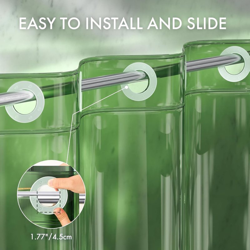 AmazerBath Hookless Shower Curtain Liner - 100% EVA Heavy Duty, 72x75 Clear Green with 3 Weights