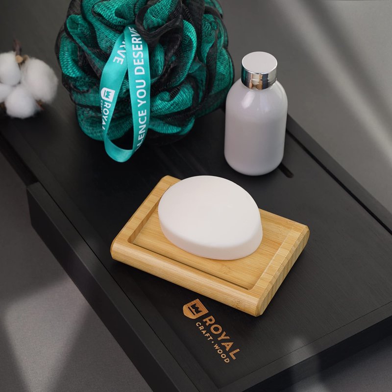 Royal Craft Wood Bamboo soap Dish, Bathroom and Shower soap Holder, Self draining Kitchen soap Tray