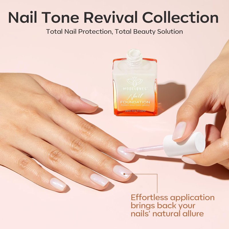 Modelones Nail Strengthener - Milky White Nail Polish for Damaged Nails | 15ml Natural Hardener
