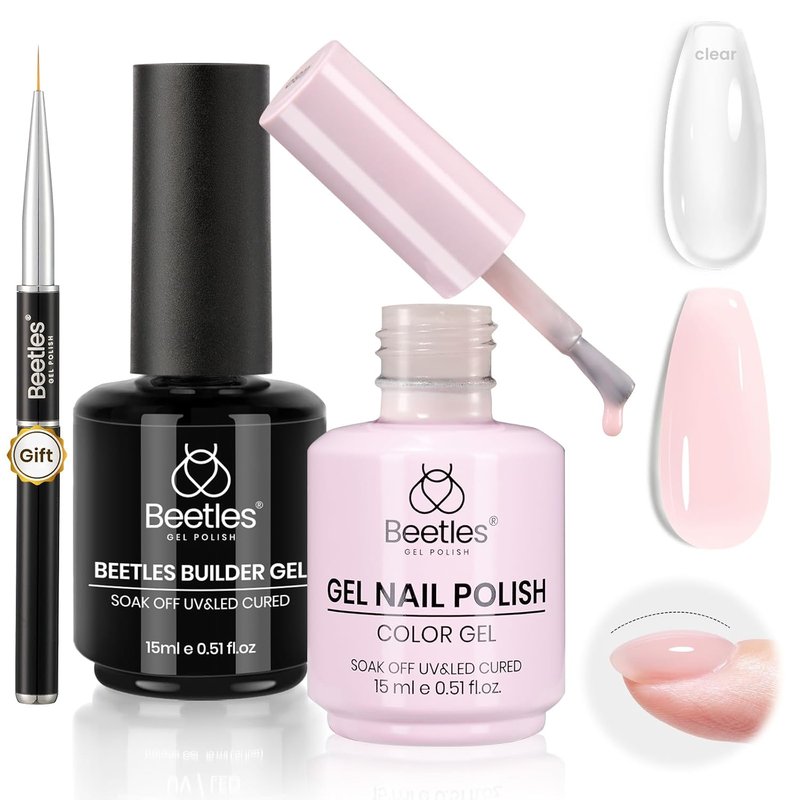 Beetles Builder Gel - 8-in-1 Milky Pink Nail Polish | Strengthening & Crack Repair for DIY Nail Extensions