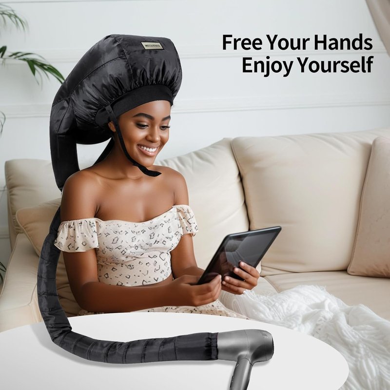 Skiennix Hooded Hair Dryer Bonnet - Upgraded Dual-Tubes for Even Heat | Hands-Free Drying for Thick & Curly Hair (Size L)