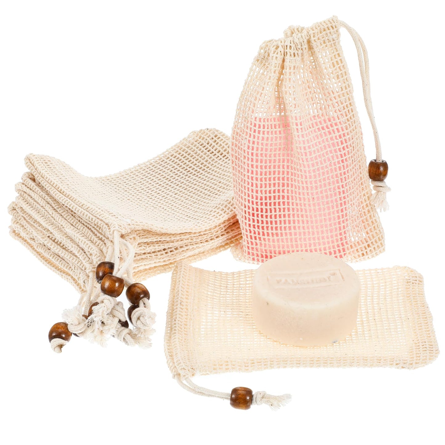 cobee 10 Pack Soap Bag, Pure Cotton Soap Saver Bag, Mesh Exfoliating Soap Bag Pouch, Foaming Drying Soap Holder for Shower(Pure Cotton)