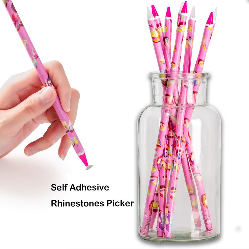 17Pcs Rhinestone Picker Tool Kit, Self-Adhesive Wax Pencil for Rhinestones and Diamond Painting, Jewel Picker Tool Dotting Tools for Nail Art, Little Nail Gem Tool with 8 Rhinestone Tray Nail Tweezers