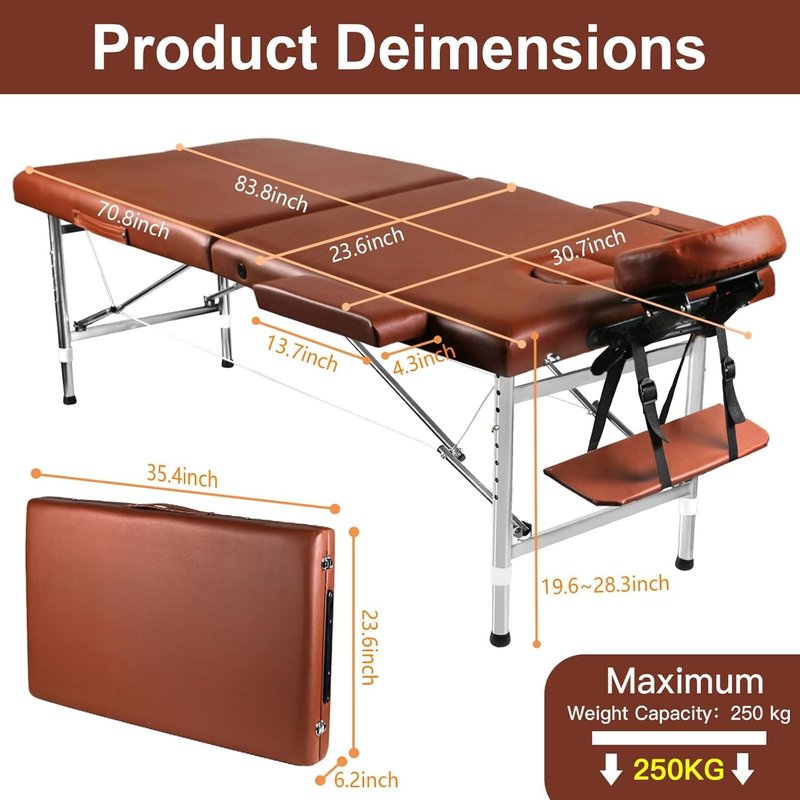 cozypony Massage Table Portable Height Adjustable Massage Bed Lightweight Foldable Spa Lash Tattoo Esthetician Bed 24" Wide Aluminum 2 Fold with Carrying Case (Pink)