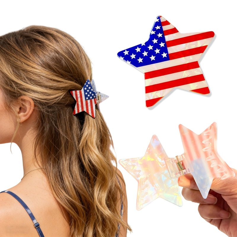 American Flag Star Hair Clip 4th of July Patriotic Hair Accessories for Women Independence Day Red White Blue Acrylic Hair Claw Clips for Thick Thin Hair USA Flag Hair Barrettes for Holiday Party Gift