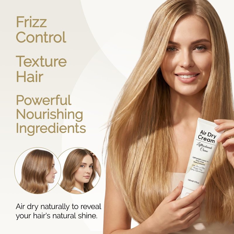 BELEZALIB Air Dry Cream, No-Heat Styling Cream to Smooth Frizz, Enhances Natural Texture Appearance for Straight, Wavy, and Curly Hair Types, 4 oz
