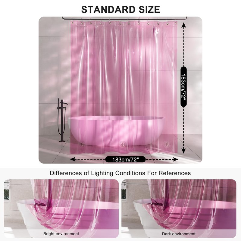 AmazerBath Pink Clear Shower Curtain Liner for Valentines, 100% EVA Soft Heavy Duty Shower Curtain and Liner 2-in-1, 72x72 Luxury Plastic Weighted Shower Liner Bathroom