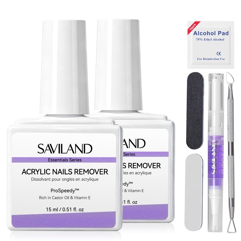 SAVILAND Acrylic Nail Remover Kit: 2 Pcs Powerful & Efficient Acrylic Remover with Cuticle Oil Nail File Tools Professional Acrylic Remover Set No Need Soaking Or Wrapping for Home Use