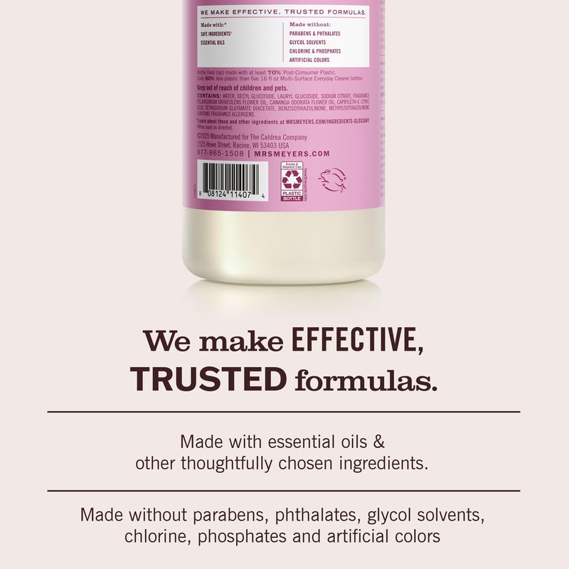 MRS. MEYER'S CLEAN DAY Multi-Surface Everyday Concentrate, Peony Scent, 32 Fl Oz Bottle - 2 Pack