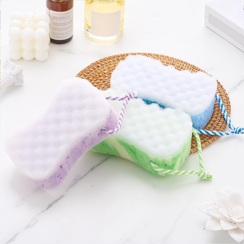 Boao 6 Pcs Bath Sponge for Women, Men Exfoliating Loofahs Body Scrubber Shower Sponges Big Pouf Foam Sponges to Spa Reusable Bathing Accessories(Fresh Color)
