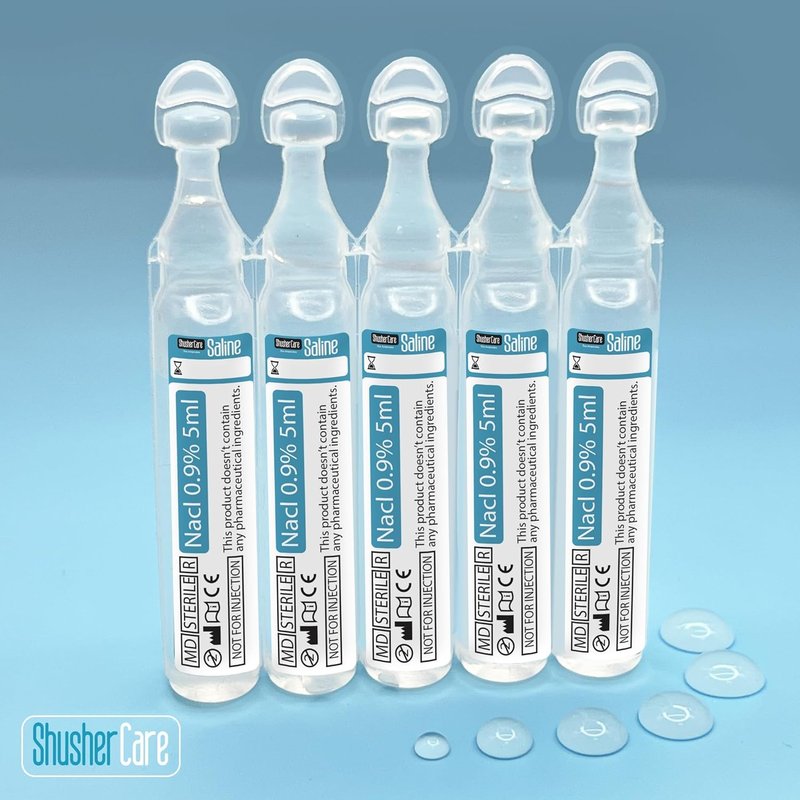Shusher Care Saline Ampoules - Saline Solution, Sodium Chloride 0.9%, Nasal Cleanse for Babies, Kids, & Adults, Sterile Nasal Care, Wound Cleansing - 20 Count (5ml Each)