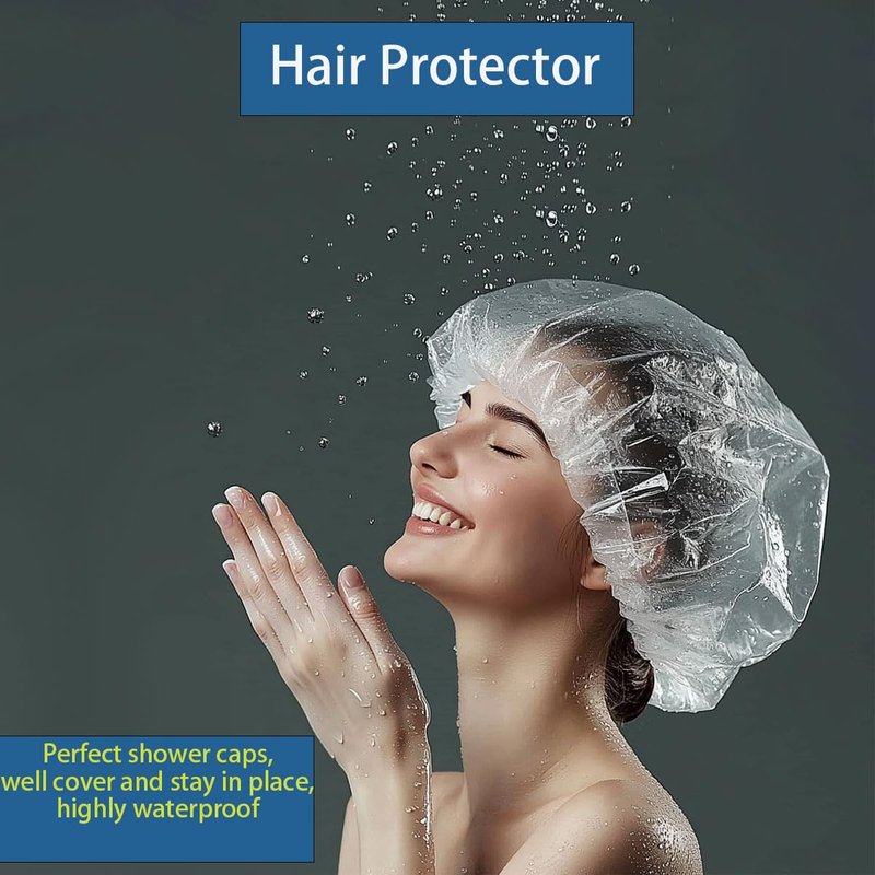 Disposable Shower Caps -100 pcs Waterproof Plastic Shower Caps, Women's Disposable Plastic Clear Shower Caps, Suitable for Hair Care, Spa Salons, Travel, Portable Multi-Purpose Plastic Hair Caps(20")