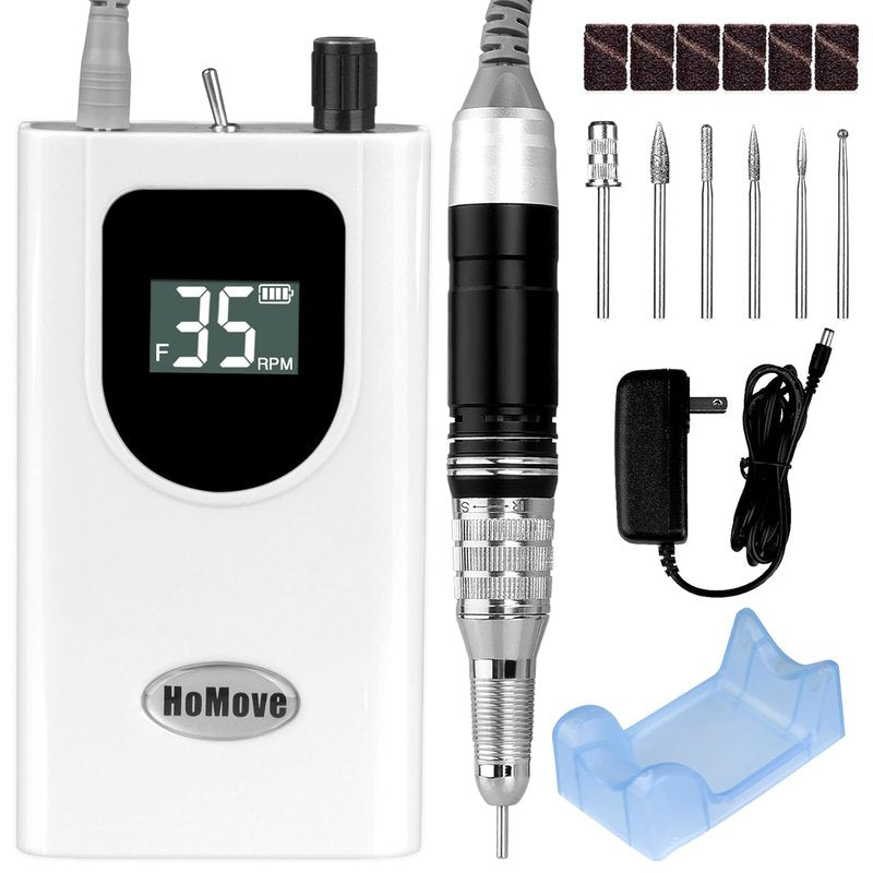 Professional Nail Drill Machine - 35000RPM Portable Electric Efile for Acrylic & Gel Nails | Rechargeable, Low Heat, Pearl White