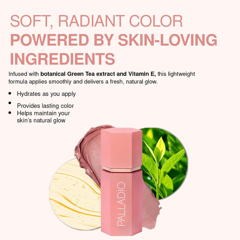 Palladio Liquid Blush - 2-in-1 Makeup for Cheeks & Lips | Weightless Cream, Smudge-Proof, Deep Fuchsia