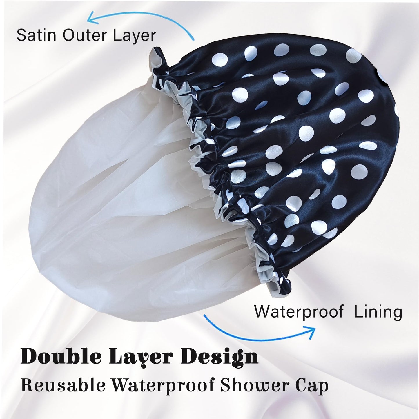 vidsel Shower Cap for Women Reusable Shower Caps Waterproof, Large Double Layer Bath Hair Cap for All Hairstyles