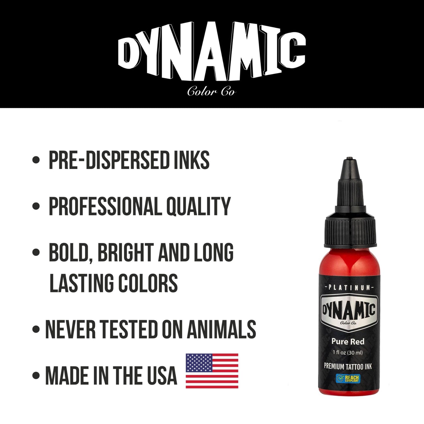 Dynamic Color Co - Platinum Collection Pure Red Tattoo Ink, Reach Compliant Premium Tattoo Ink, Safe for European Regulations, Made in Spain, (1 oz Bottle)