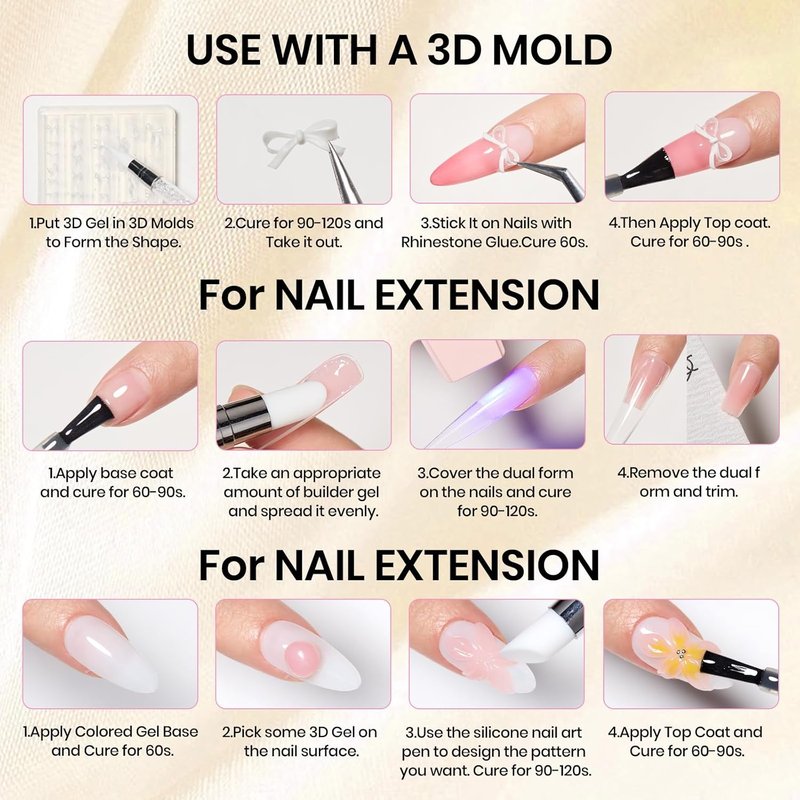 Beetles 3D Gel Nail Art - 2 oz Non-Sticky Clear Sculpting Gel for Easy DIY Nail Designs | Pastel Playland