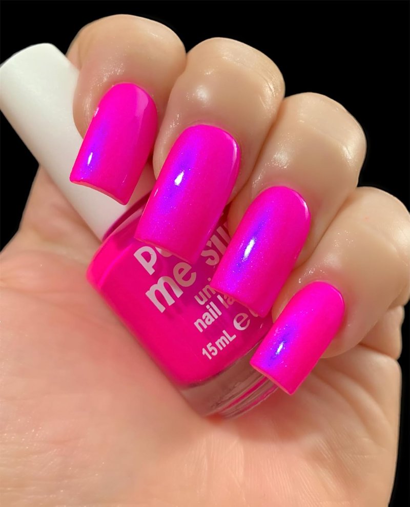 Barbee On The Glow Neon Pink & Blue Mylar Oil Slick Nail Polish | Multi-Color Shifting Effect