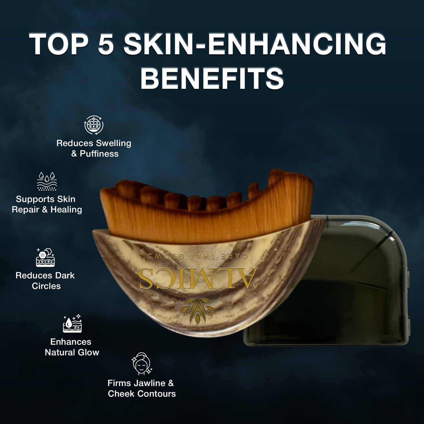 Almics Lymphatic Contour Face Brush, Lymphatic Drainage Massager for Face, Chin & Jawline Sculpting, Dry Brushing Tool to Reduce Puffiness, Ergonomic Design for Anti-Swelling & Fatigue Relief