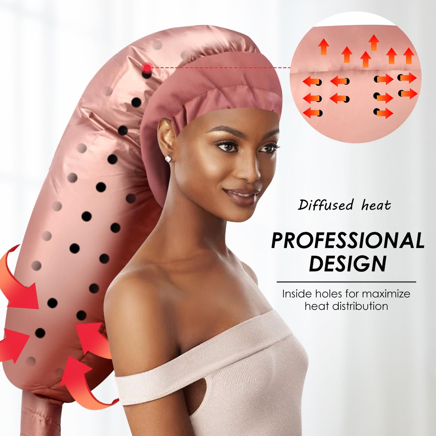 TEPENAR Hair Dryer Bonnet Attachment: Upgraded Extra Large Hooded Dryer Adjustable Hair Dryer Caps - Easy to Use for Natural Curly Textured Hair Care Styling Fast Drying - Rose Gold