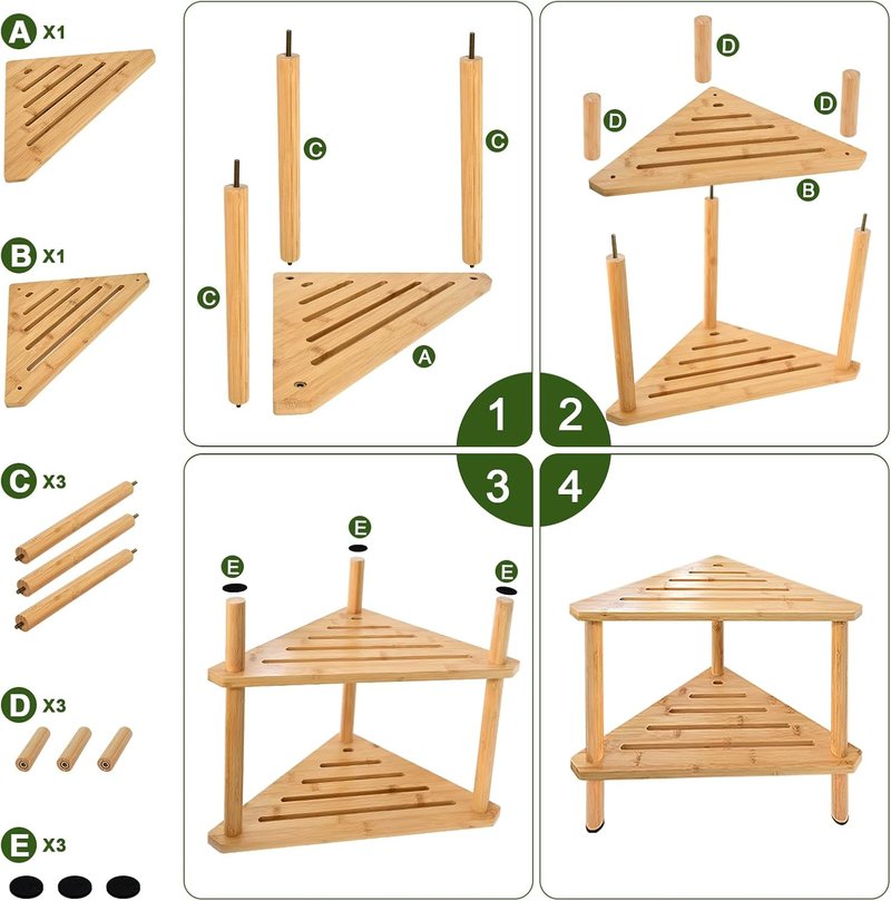 Shower Foot Rest - Waterproof Bamboo Shower Stool for Shaving Legs | 15in Corner Design with Storage Shelf