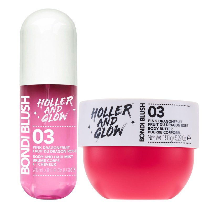 Holler And Glow Back To Bondi Pink Dragon Fruit Body Mist & Body Butter Duo, Body Spray & Hair Perfume, Vacation Lotion For Dry Skin, Must Have For Women & Teen Girls, Long Lasting, 2 Piece Gift Set